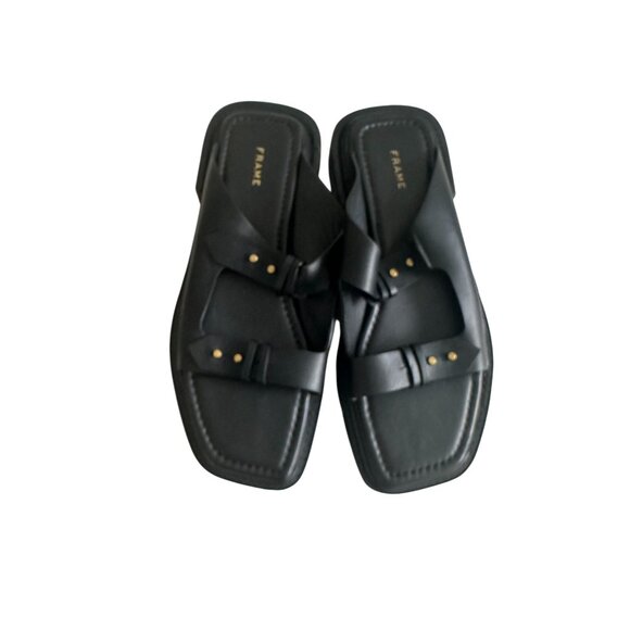 FRAME Black & Gold Leather Flats Sandals Size 40 / US 10 - Picture 2 of 8